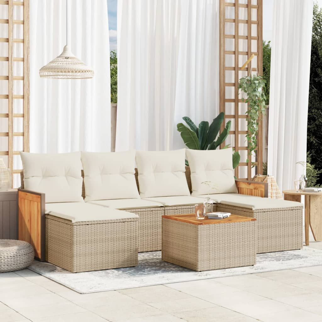 sofasæt til haven 7 dele med hynder polyrattan beige