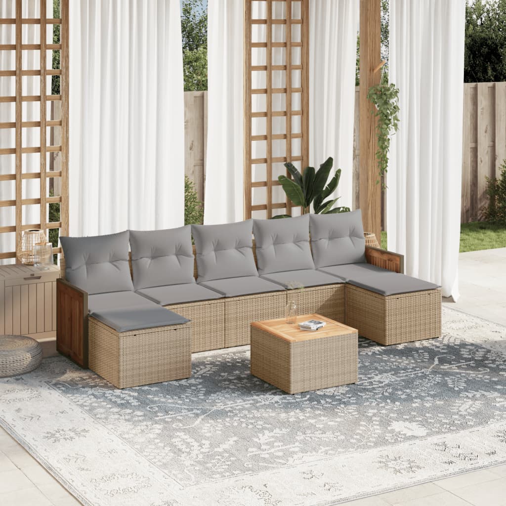 sofasæt til haven 8 dele med hynder polyrattan beige