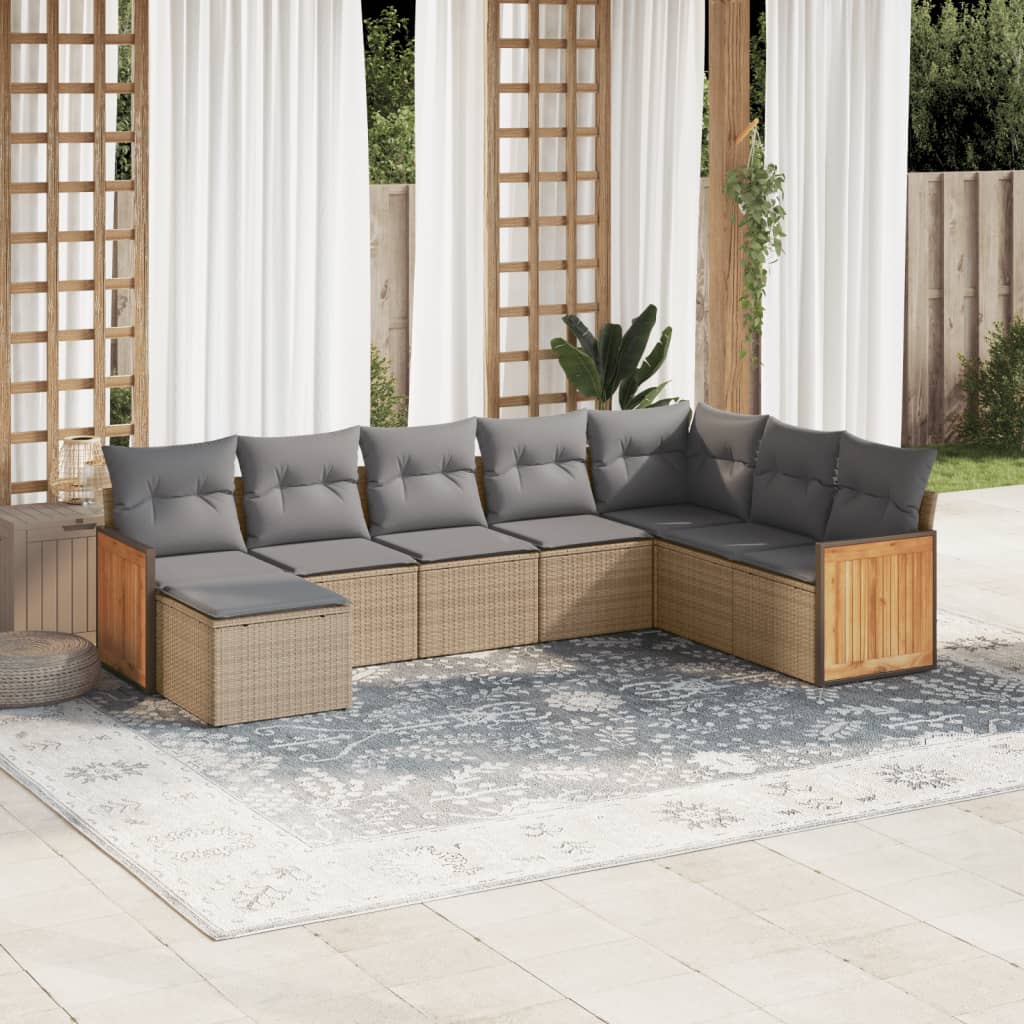 sofasæt til haven 8 dele med hynder polyrattan beige