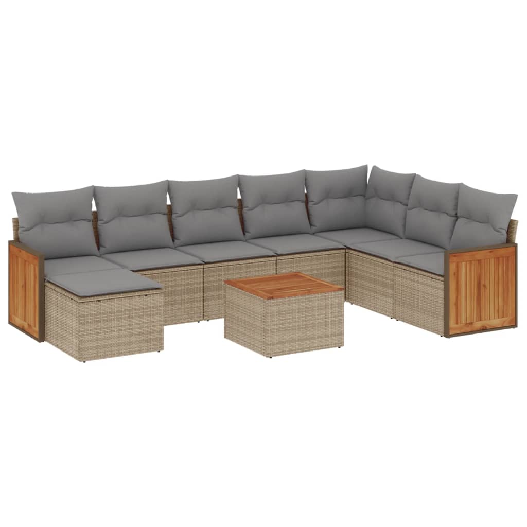 sofasæt til haven 9 dele med hynder polyrattan beige