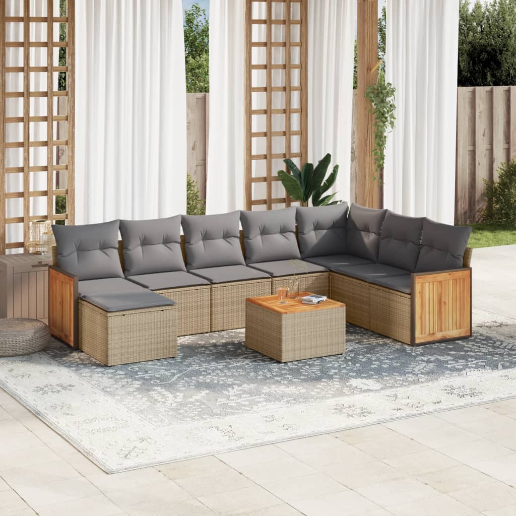 sofasæt til haven 9 dele med hynder polyrattan beige