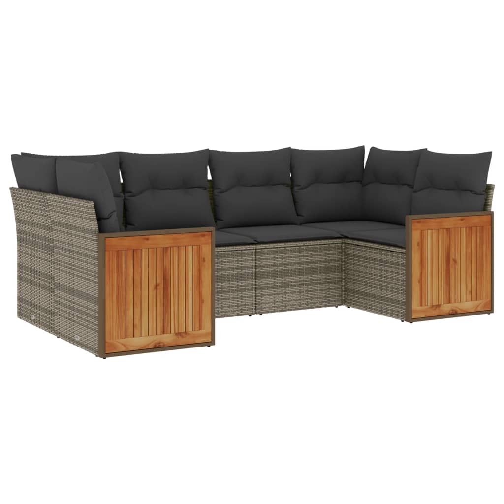 sofasæt til haven 6 dele med hynder polyrattan grå
