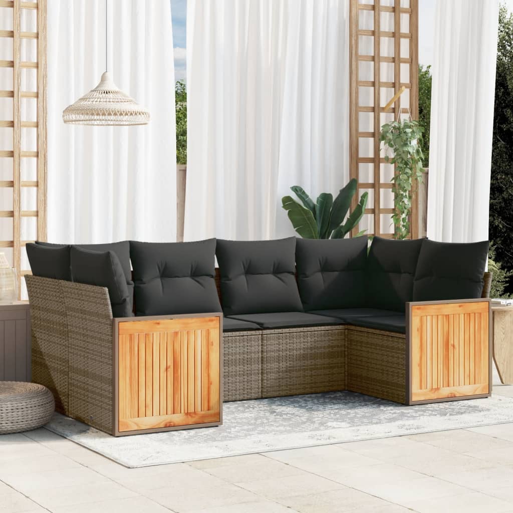 sofasæt til haven 6 dele med hynder polyrattan grå