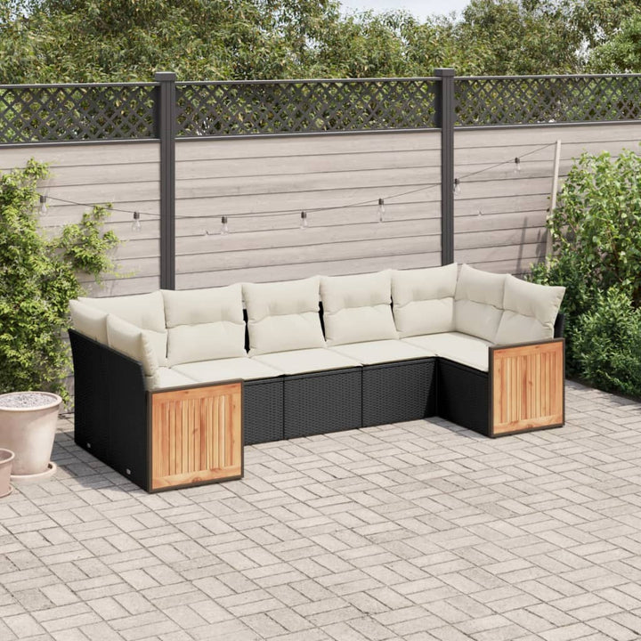 sofasæt til haven 7 dele med hynder polyrattan sort