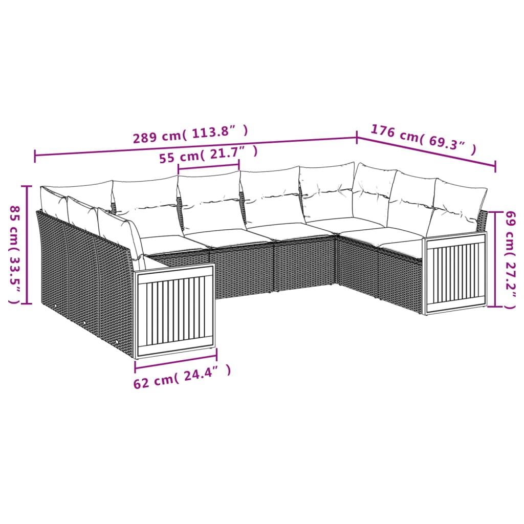 sofasæt til haven 9 dele med hynder polyrattan beige