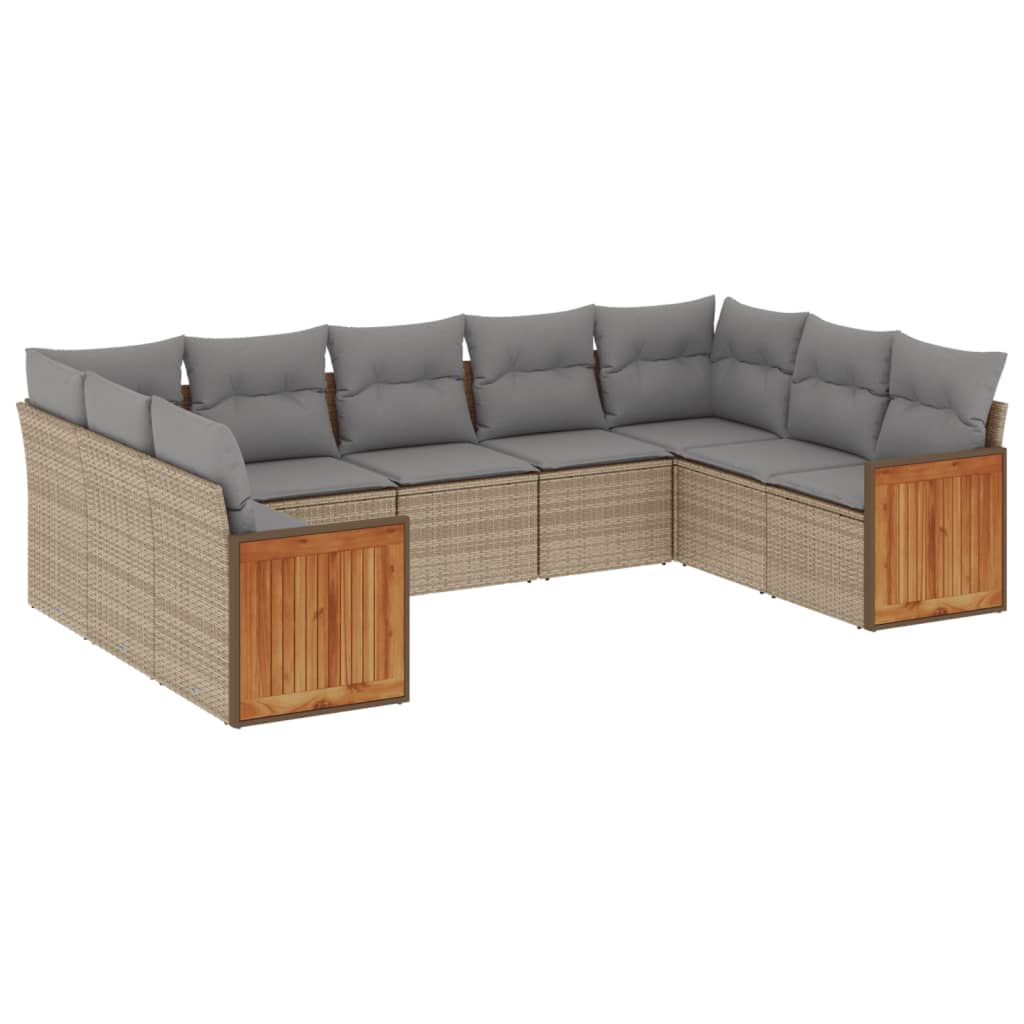 sofasæt til haven 9 dele med hynder polyrattan beige