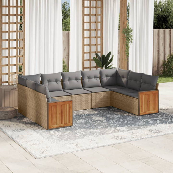 sofasæt til haven 9 dele med hynder polyrattan beige