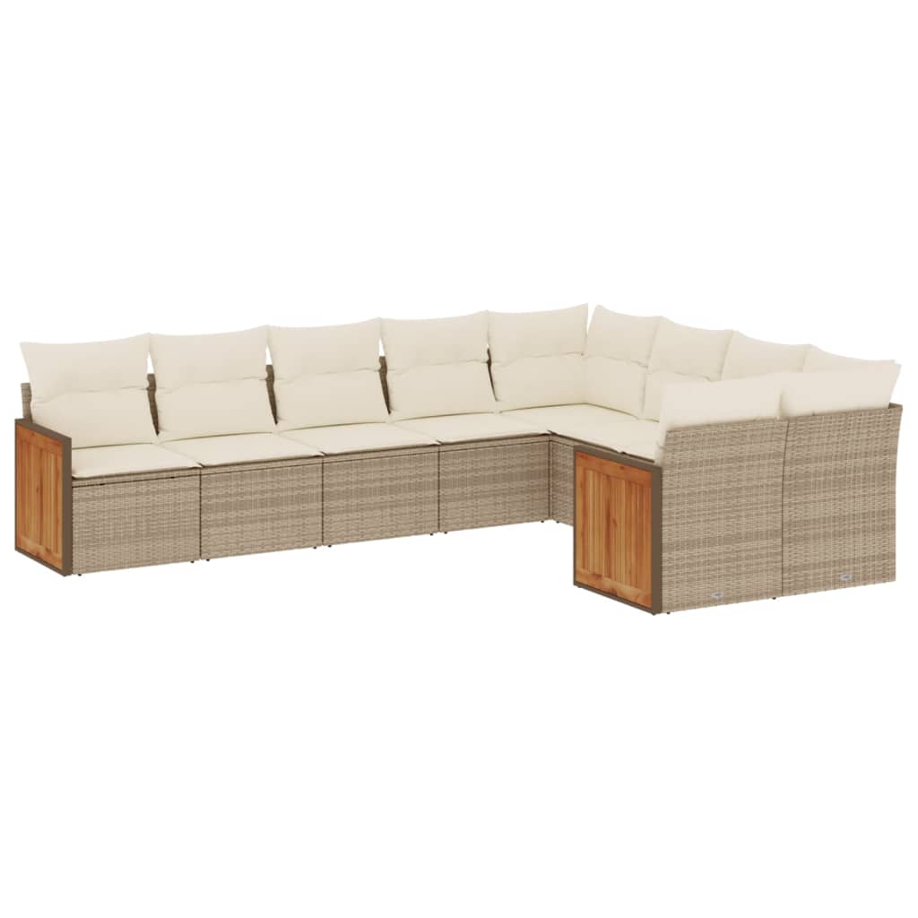 sofasæt til haven 9 dele med hynder polyrattan beige
