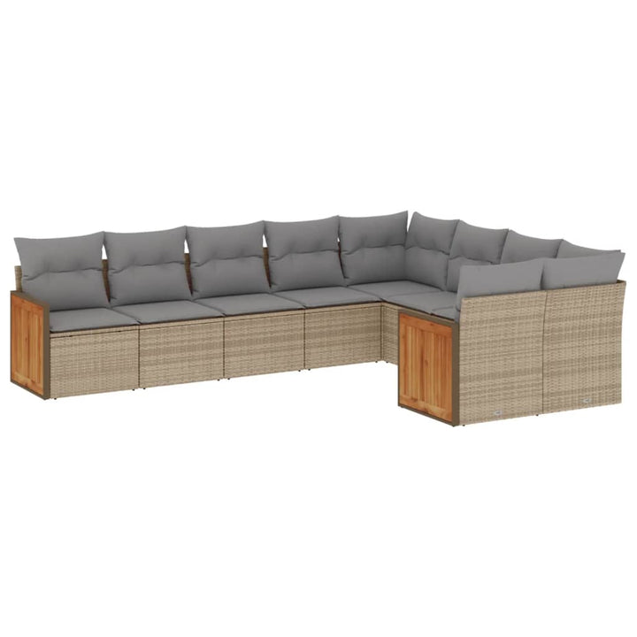 sofasæt til haven 9 dele med hynder polyrattan beige