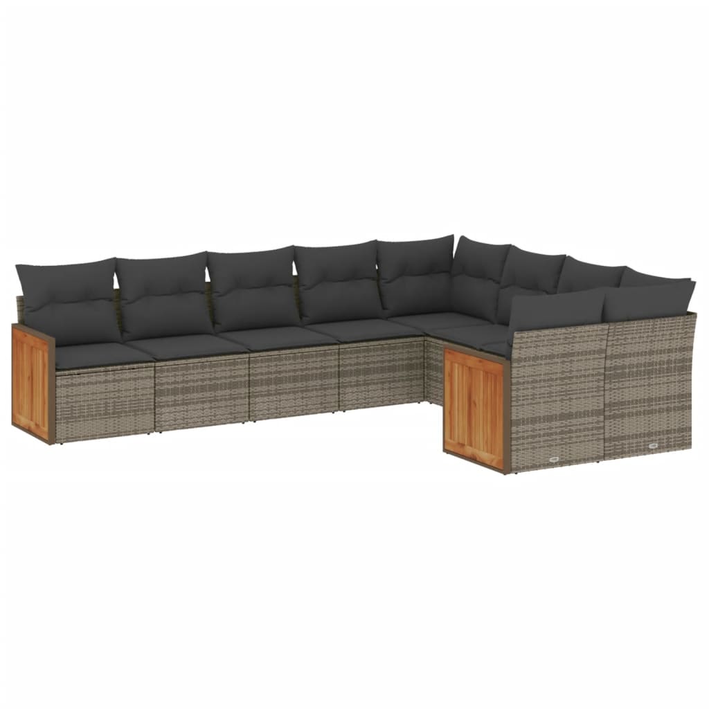 sofasæt til haven 9 dele med hynder polyrattan grå