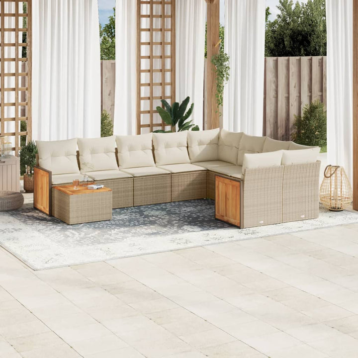 sofasæt til haven 10 dele med hynder polyrattan beige