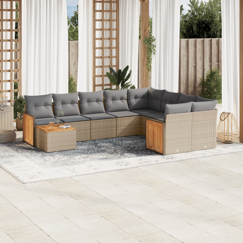 sofasæt til haven 10 dele med hynder polyrattan beige