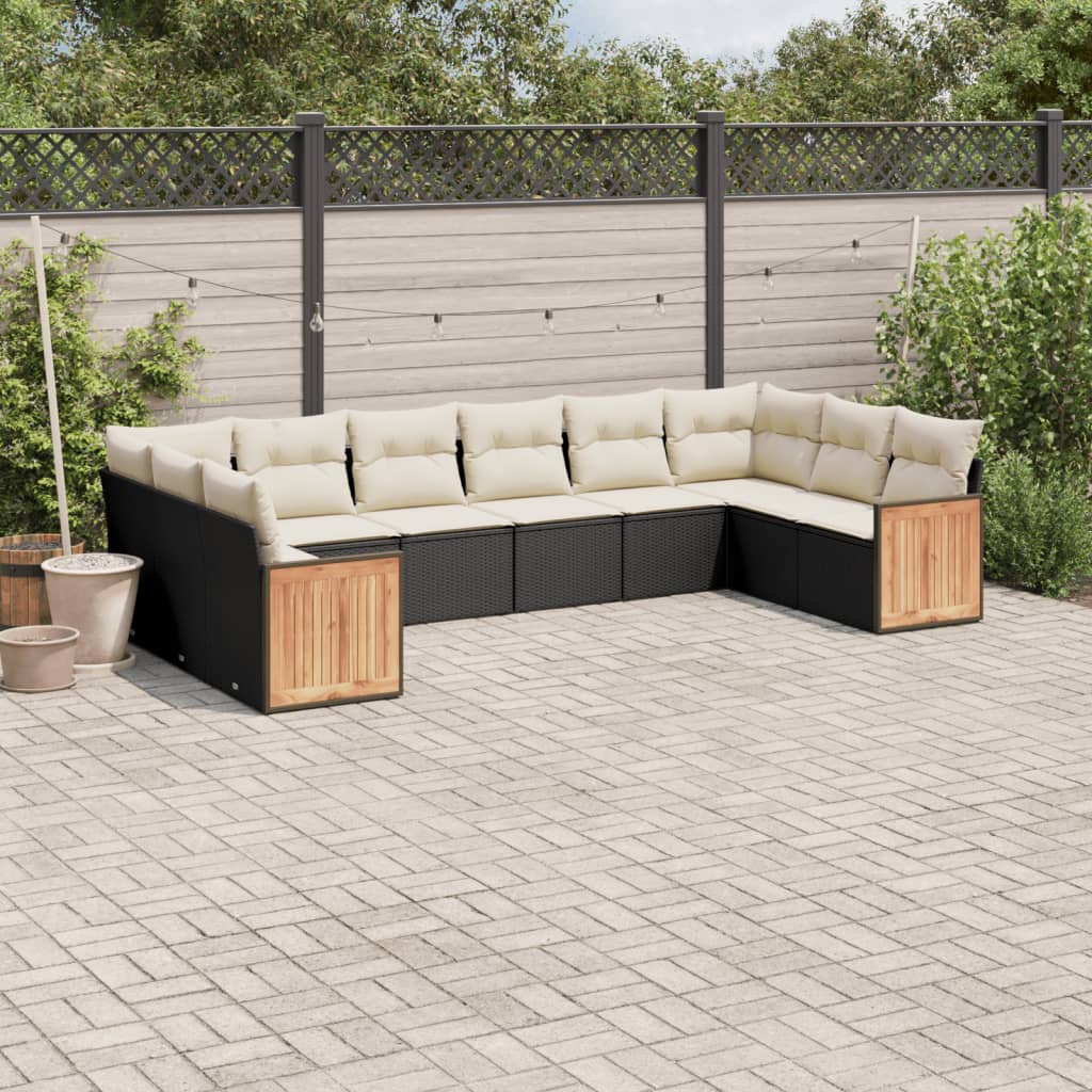 sofasæt til haven 10 dele med hynder polyrattan sort