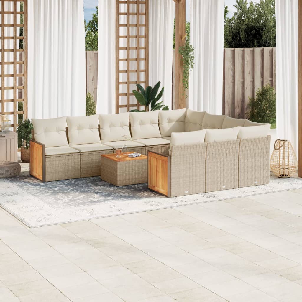 sofasæt til haven 11 dele med hynder polyrattan beige