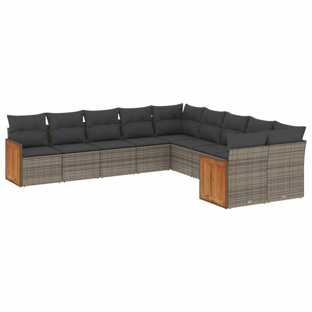 sofasæt til haven 10 dele med hynder polyrattan grå