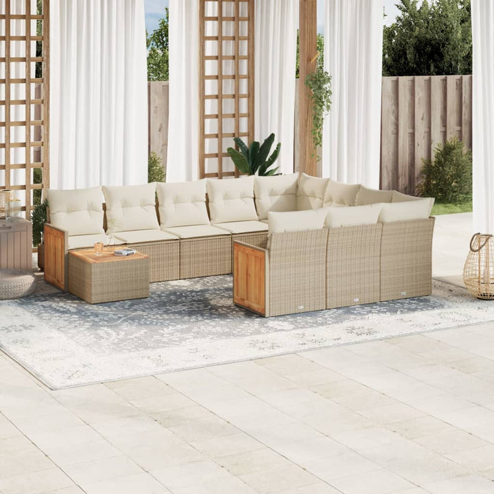 sofasæt til haven 11 dele med hynder polyrattan beige