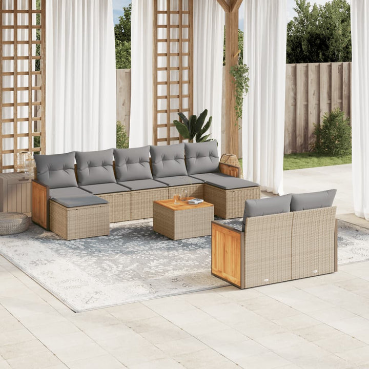 sofasæt til haven 10 dele med hynder polyrattan beige