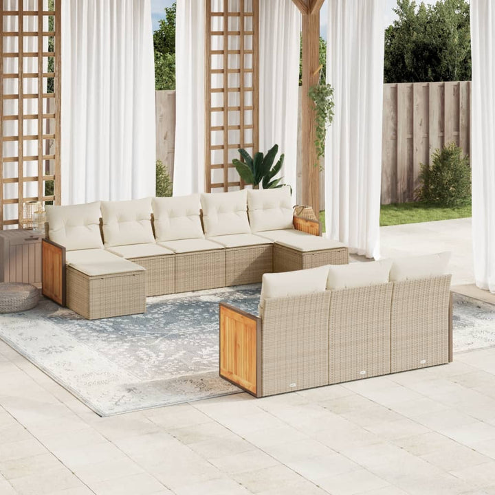 sofasæt til haven 10 dele med hynder polyrattan beige