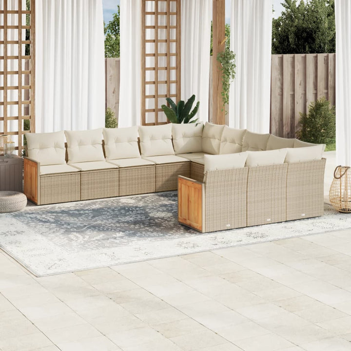 sofasæt til haven 11 dele med hynder polyrattan beige