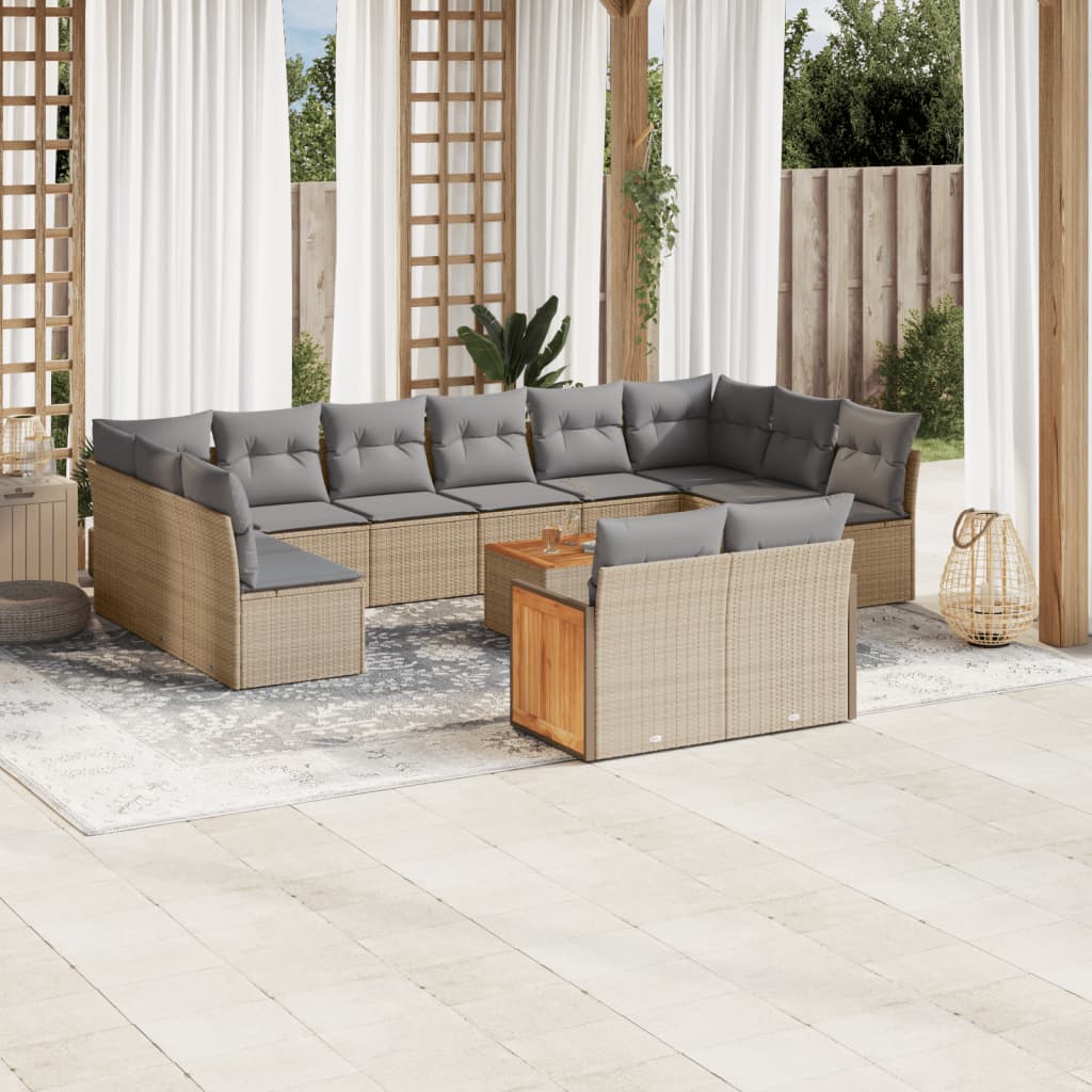 sofasæt til haven 13 dele med hynder polyrattan beige