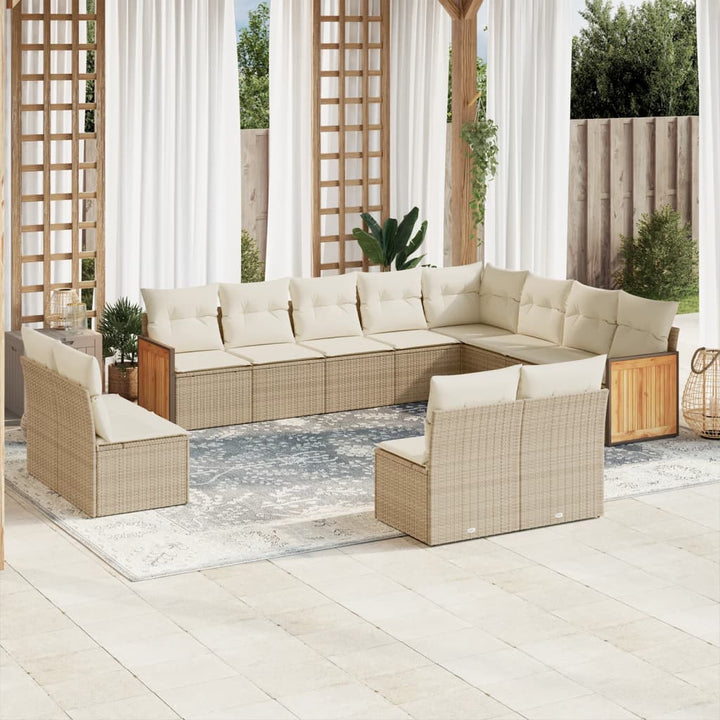sofasæt til haven 12 dele med hynder polyrattan beige