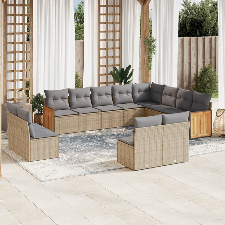 sofasæt til haven 12 dele med hynder polyrattan beige
