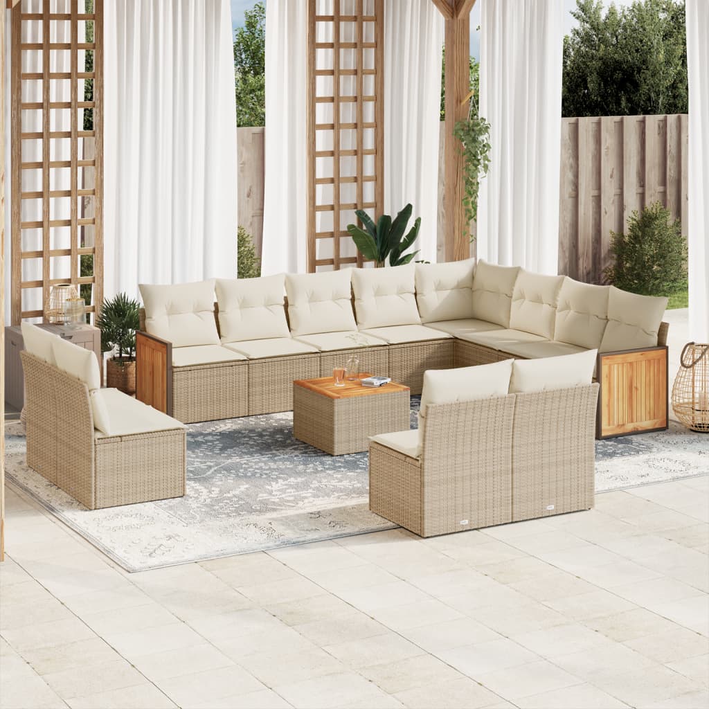 sofasæt til haven 13 dele med hynder polyrattan beige
