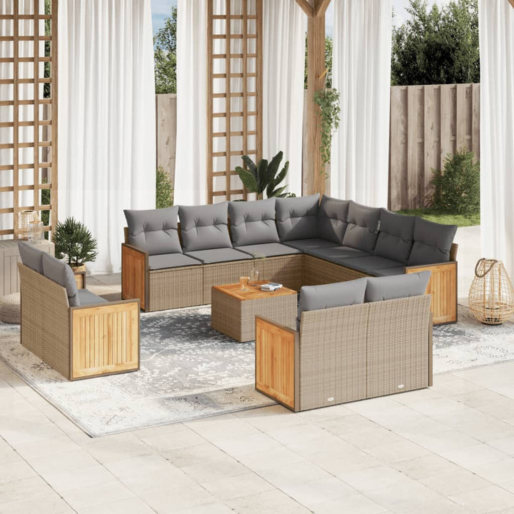 sofasæt til haven 12 dele med hynder polyrattan beige