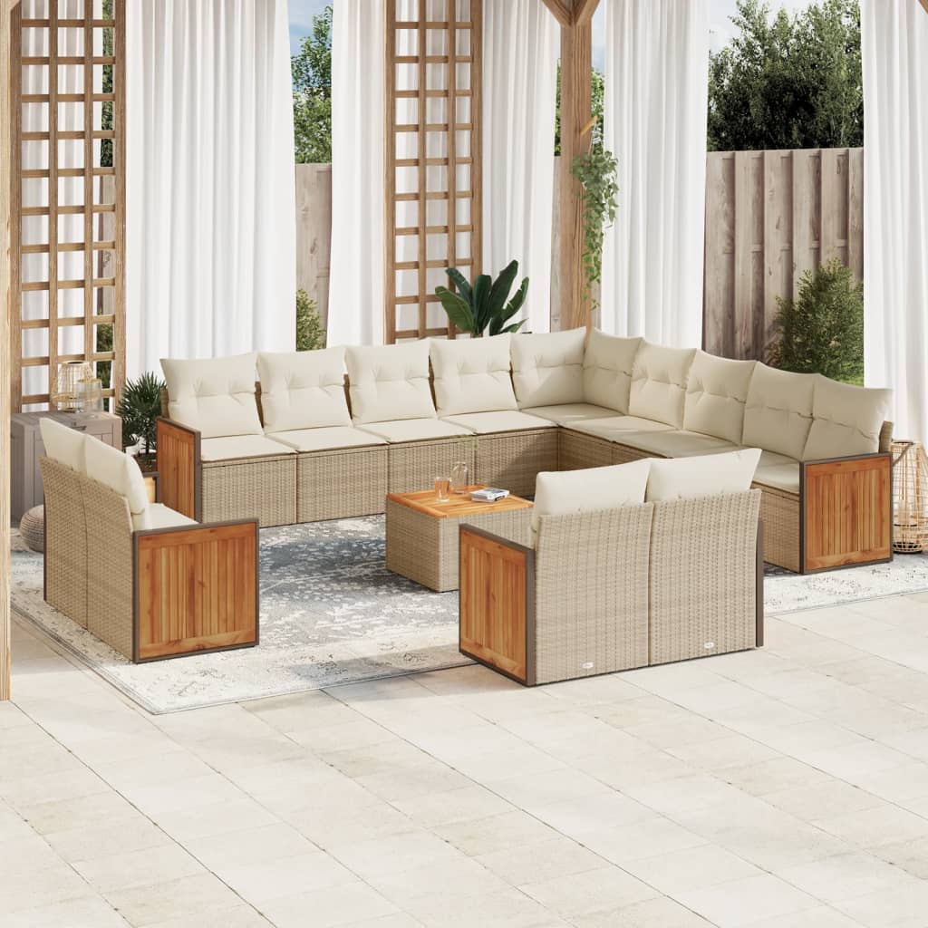 sofasæt til haven 14 dele med hynder polyrattan beige
