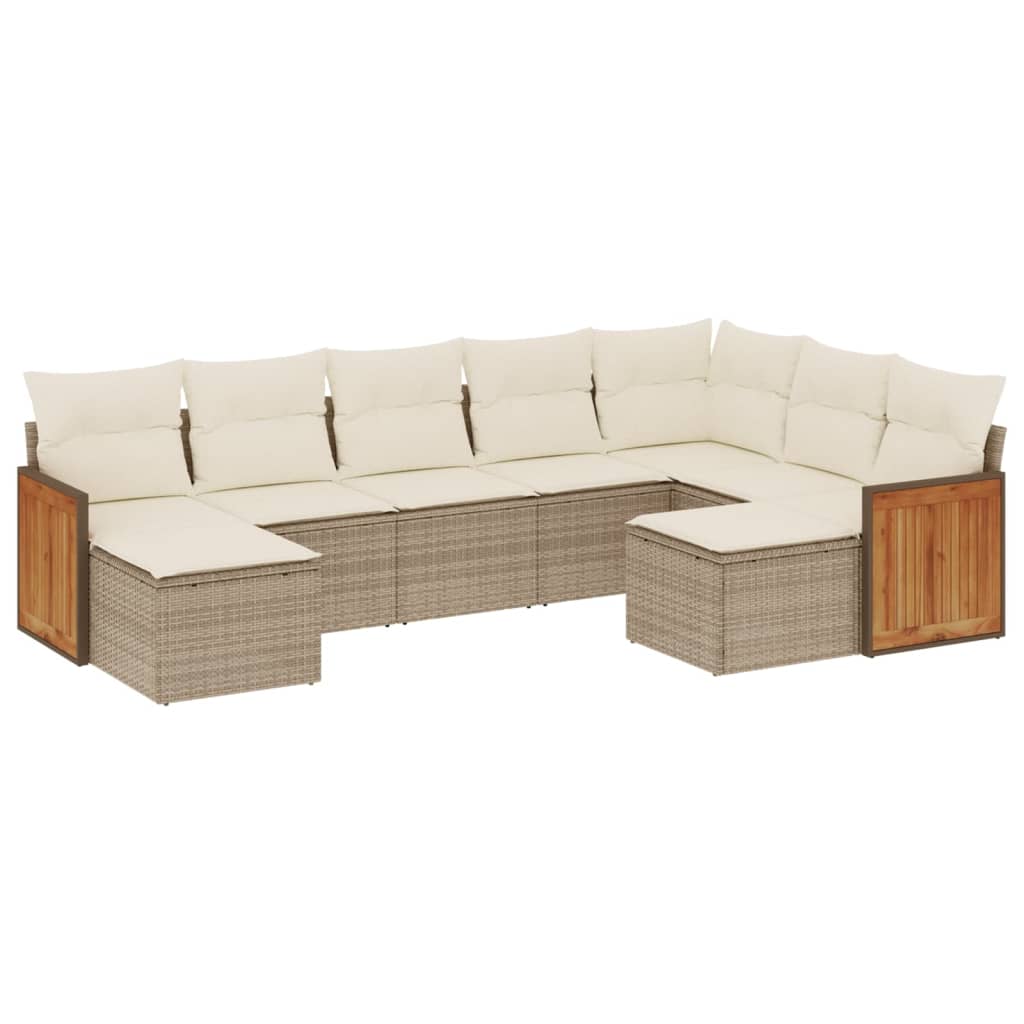 sofasæt til haven 9 dele med hynder polyrattan beige