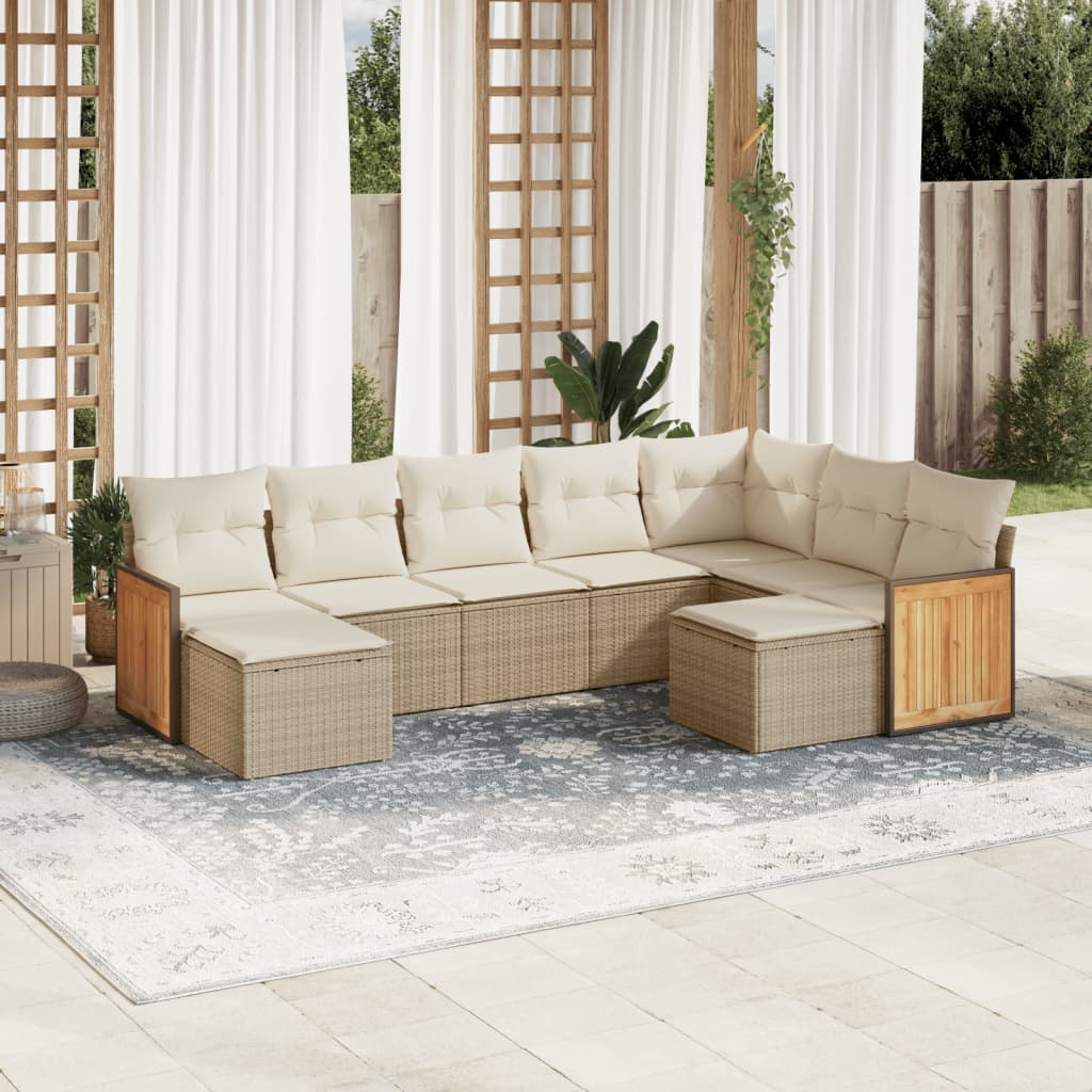 sofasæt til haven 9 dele med hynder polyrattan beige