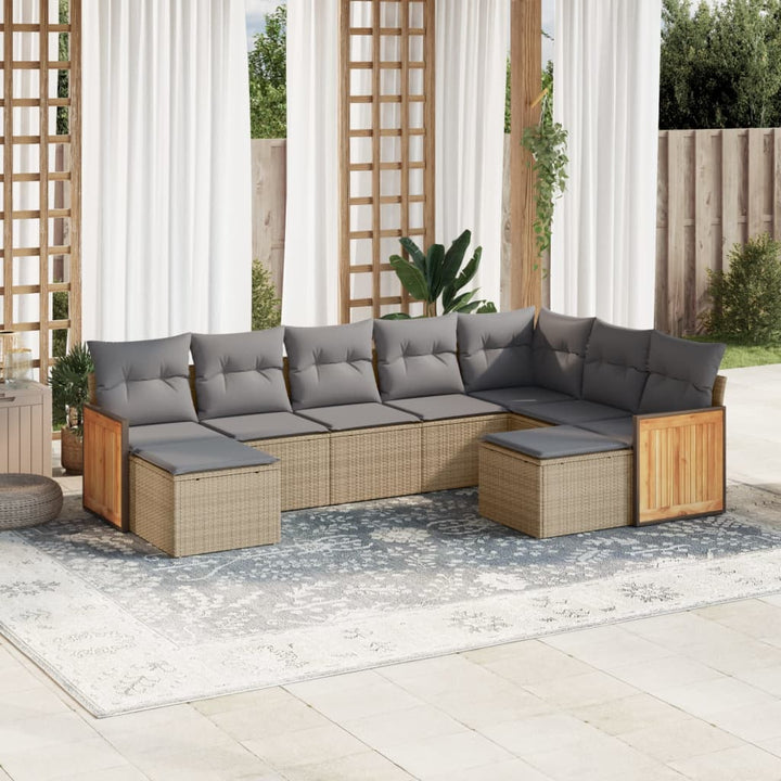 sofasæt til haven 9 dele med hynder polyrattan beige