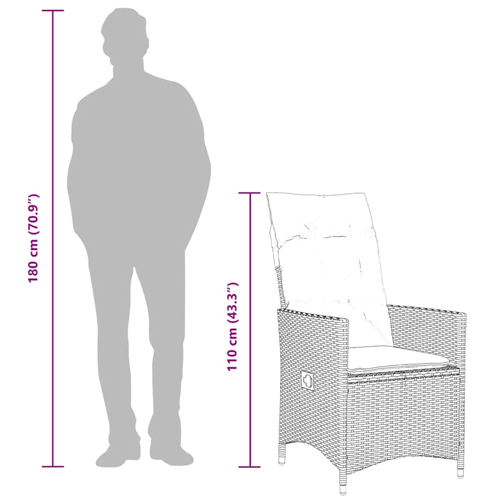 spisebordssæt til haven 7 dele med hynder polyrattan grå