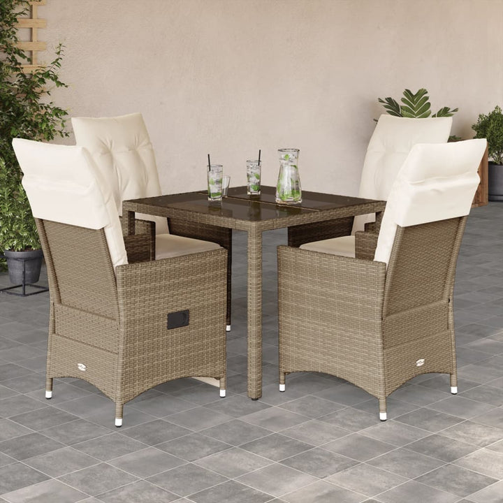 spisebordssæt til haven 5 dele med hynder polyrattan beige