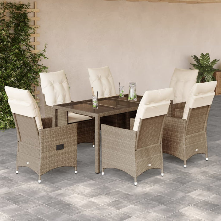 spisebordssæt til haven 7 dele med hynder polyrattan beige