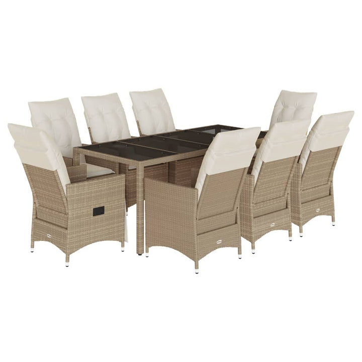 spisebordssæt til haven 9 dele med hynder polyrattan beige