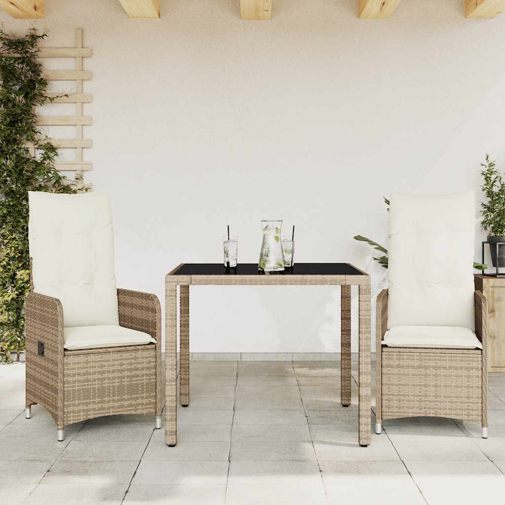 bistrosæt til haven 3 dele med hynder polyrattan beige