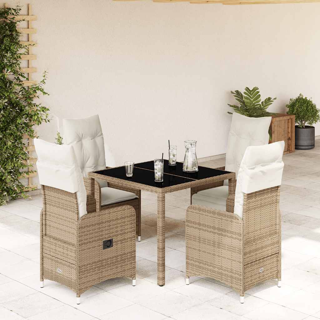 bistrosæt til haven 5 dele med hynder polyrattan beige