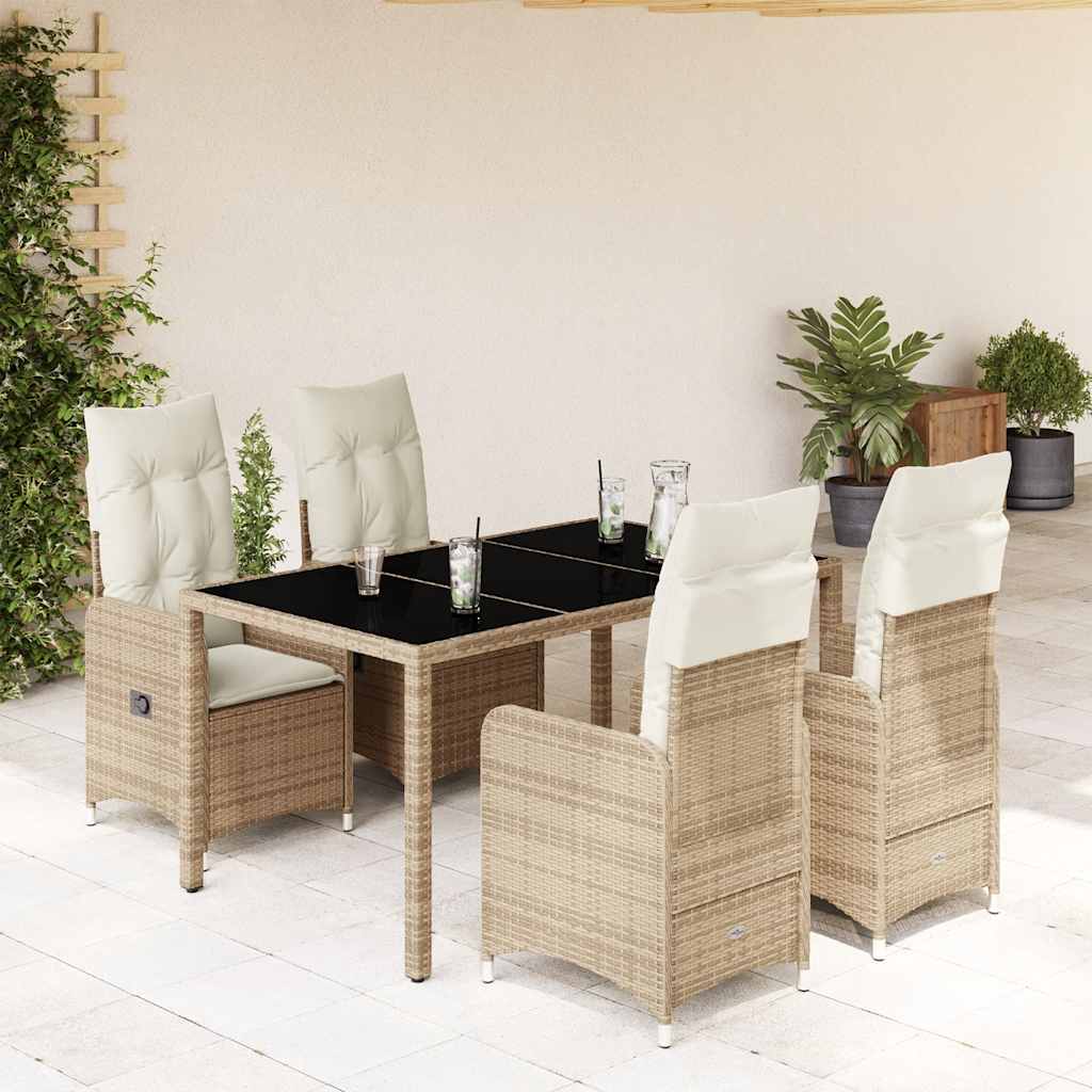 bistrosæt til haven 5 dele med hynder polyrattan beige