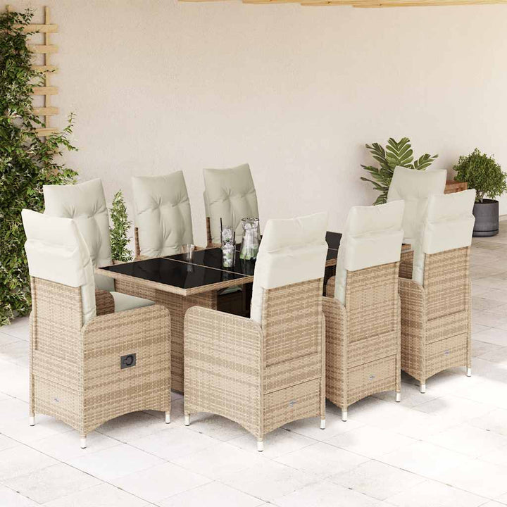 bistrosæt til haven 9 dele med hynder polyrattan beige