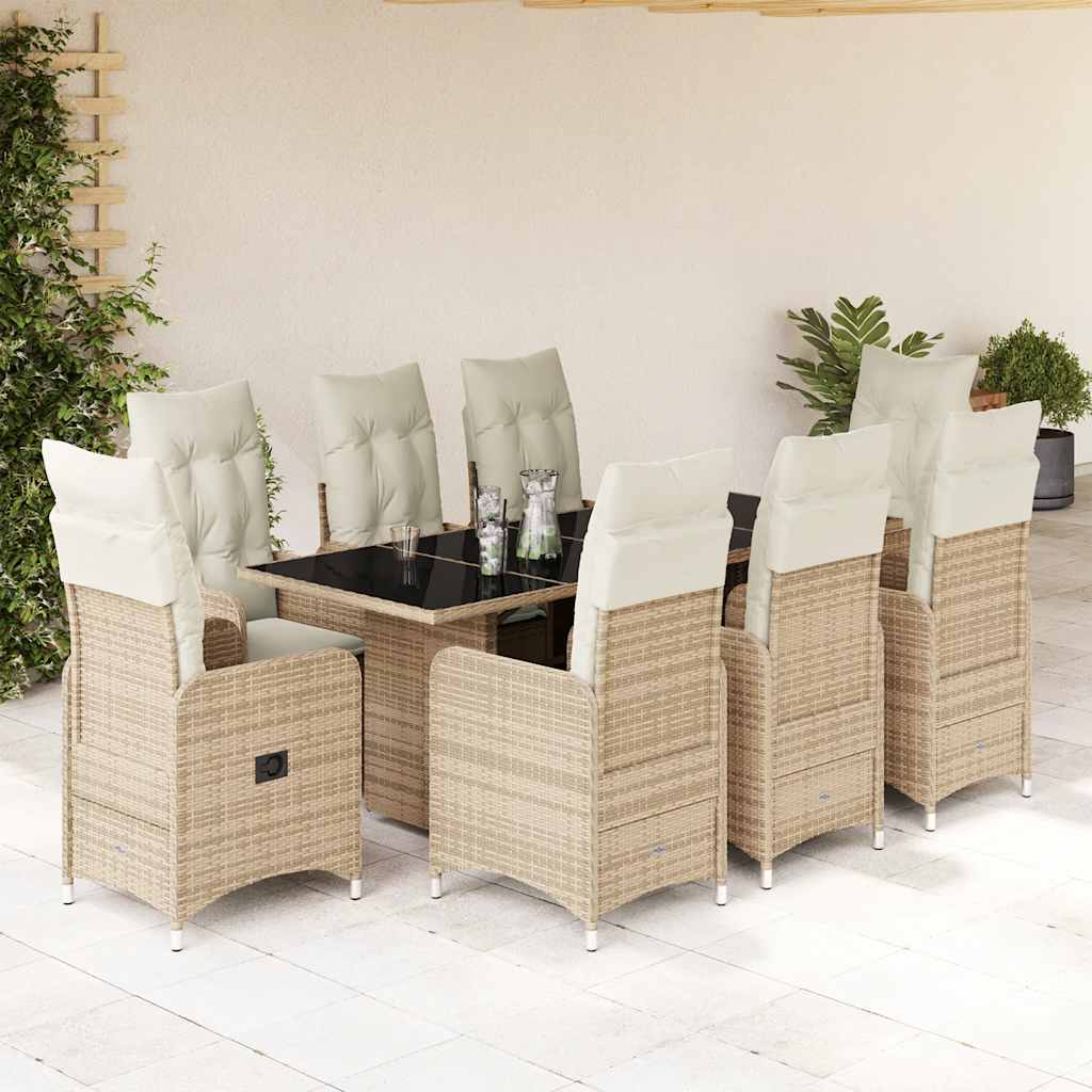 bistrosæt til haven 9 dele med hynder polyrattan beige