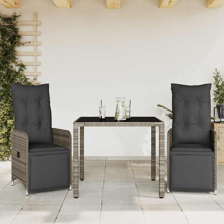 bistrosæt til haven 3 dele med hynder polyrattan grå