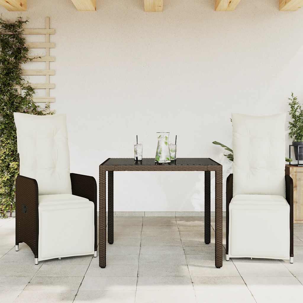 bistrosæt til haven 3 dele med hynder polyrattan brun