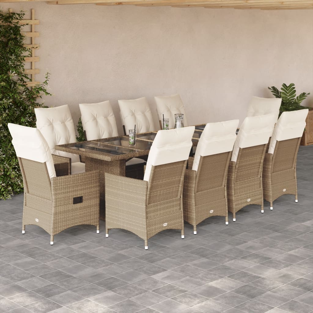 bistrosæt til haven 11 dele med hynder polyrattan beige