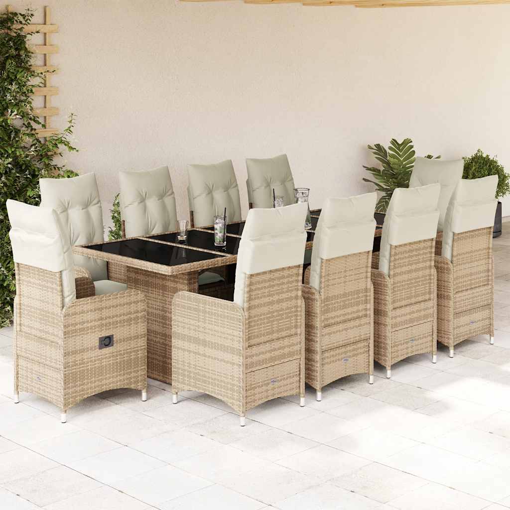 bistrosæt til haven 11 dele med hynder polyrattan beige