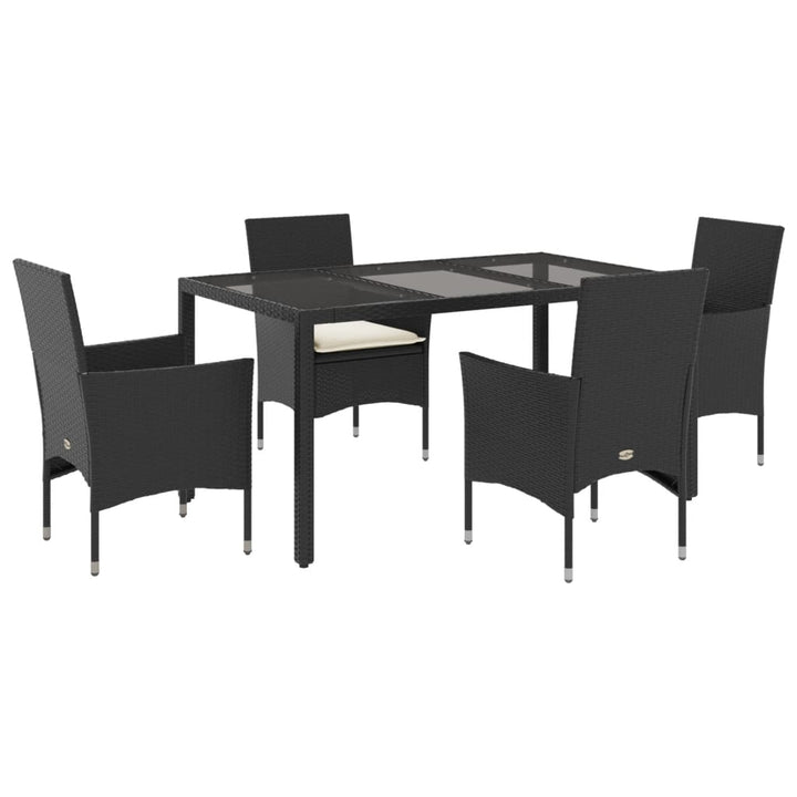 spisebordssæt til haven 5dele m. hynder polyrattan og glas sort
