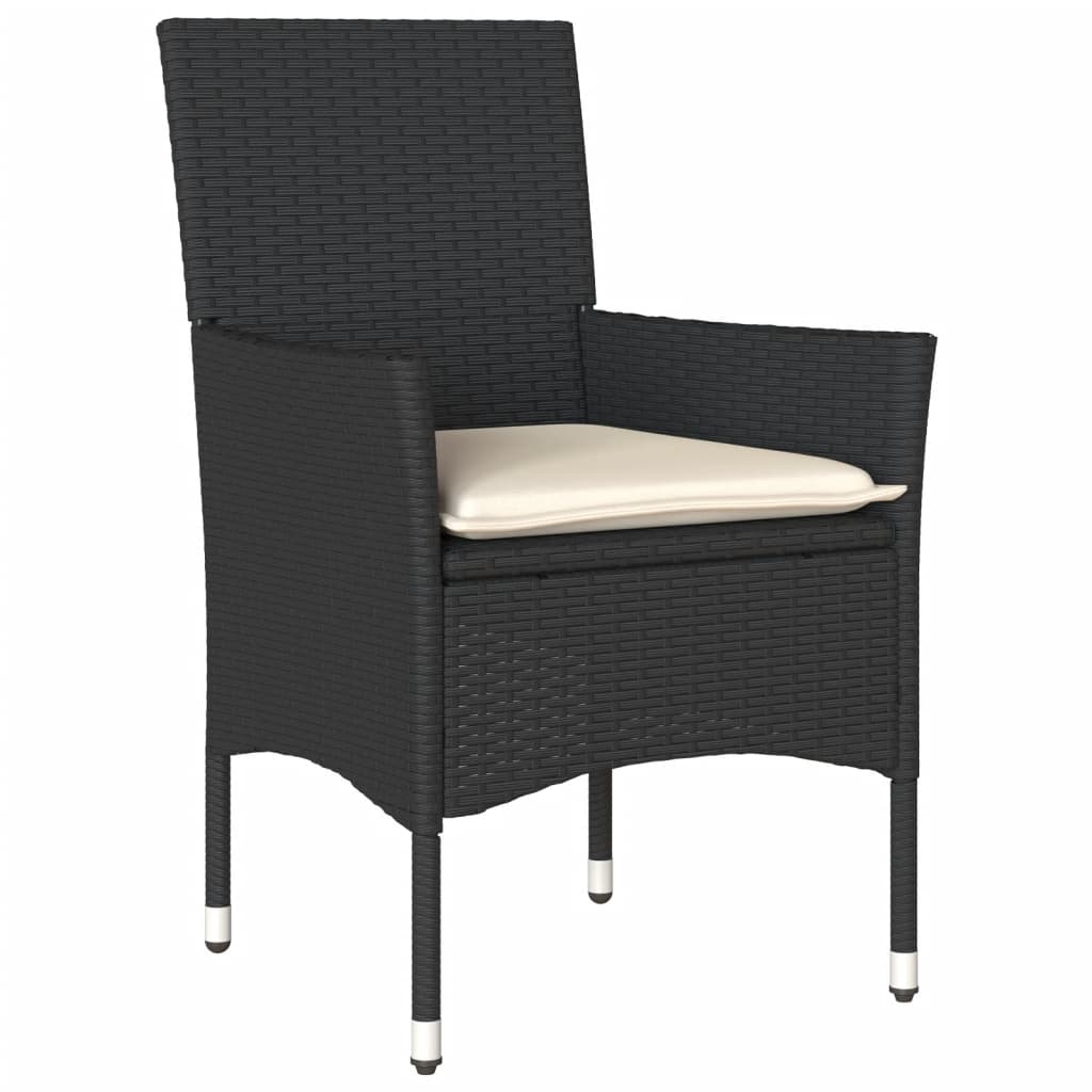 spisebordssæt til haven 7dele m. hynder polyrattan og glas sort