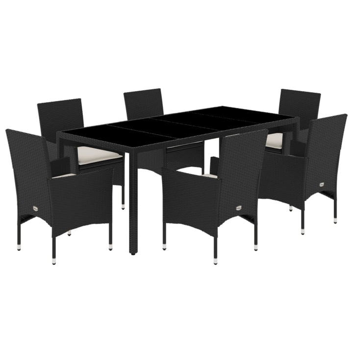 spisebordssæt til haven 7dele m. hynder polyrattan og glas sort