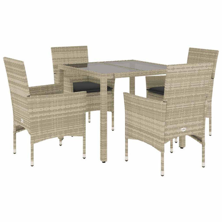spisebordssæt til haven 5 dele med hynder polyrattan og glas