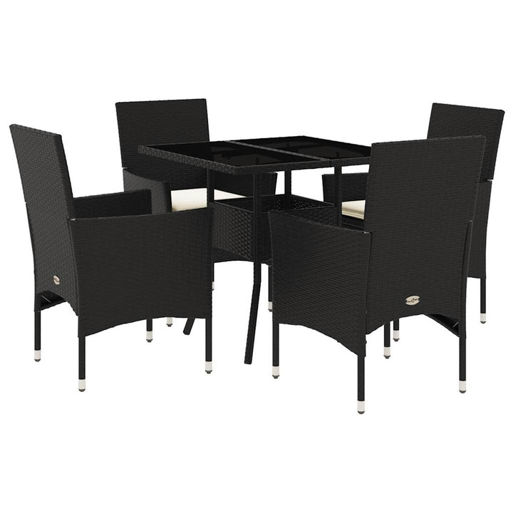 spisebordssæt til haven 5dele m. hynder polyrattan og glas sort